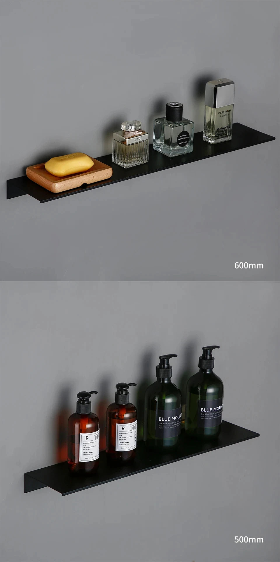 Estante de Pared Negro Mate – Aluminio Moderno 30-50cm