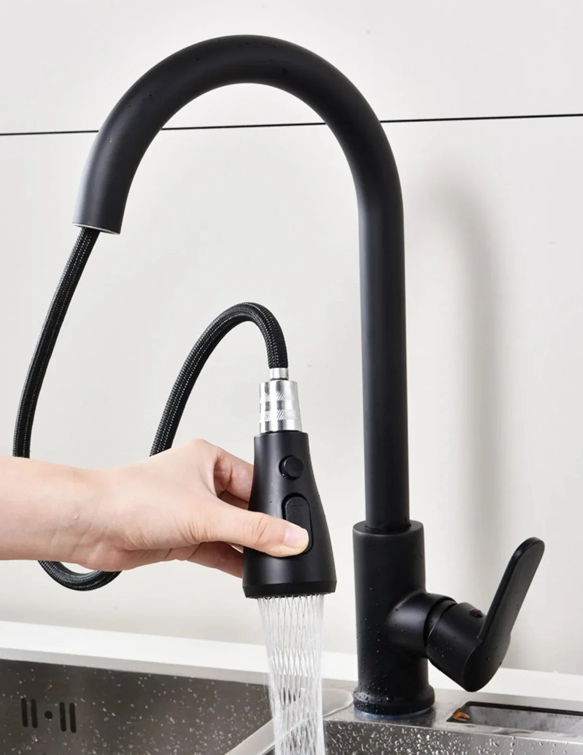 Grifo de Cocina 304 Acero Inoxidable con Ducha Extraíble