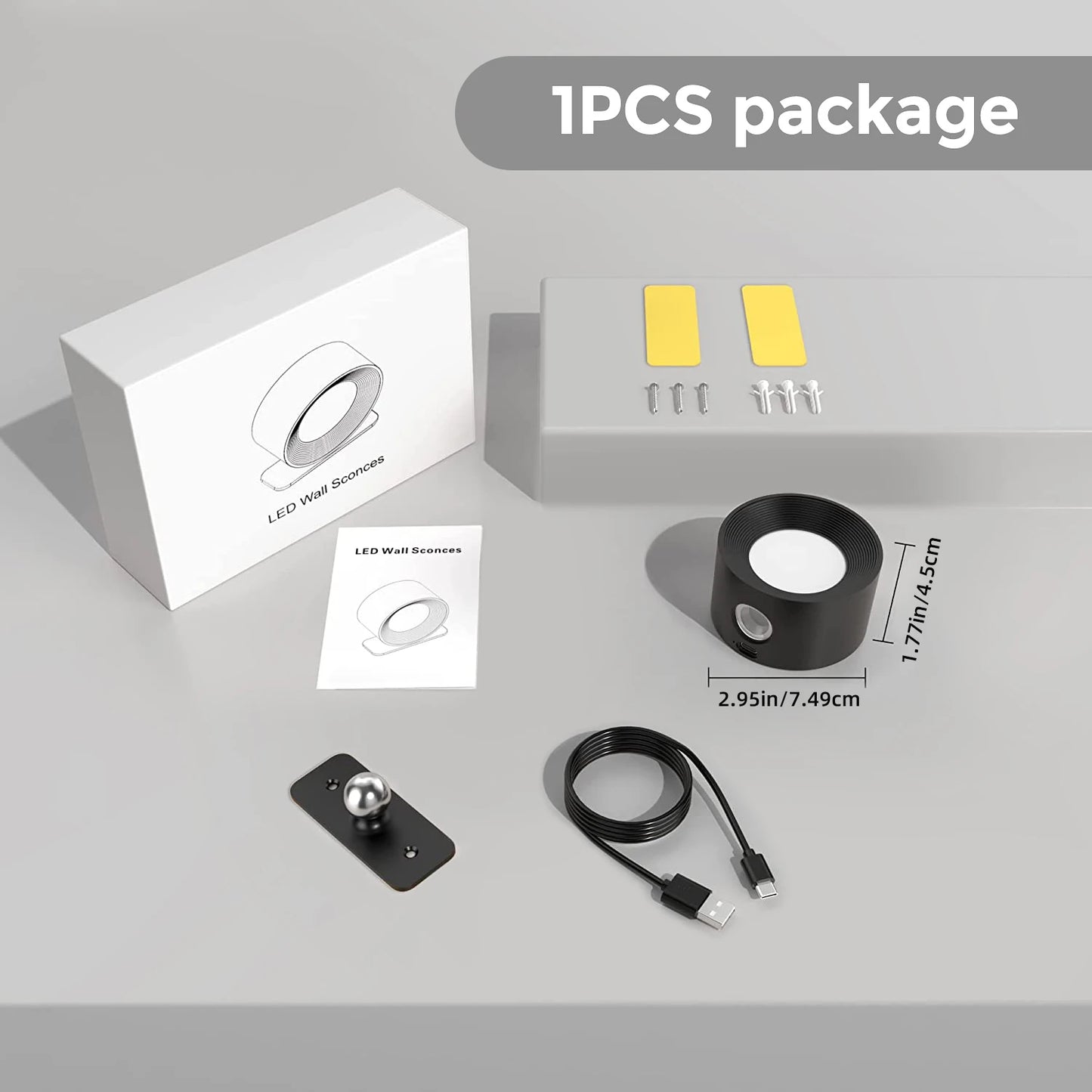 Lámpara de Pared LED Recargable 360° con Control Táctil – Moderna y Ajustable